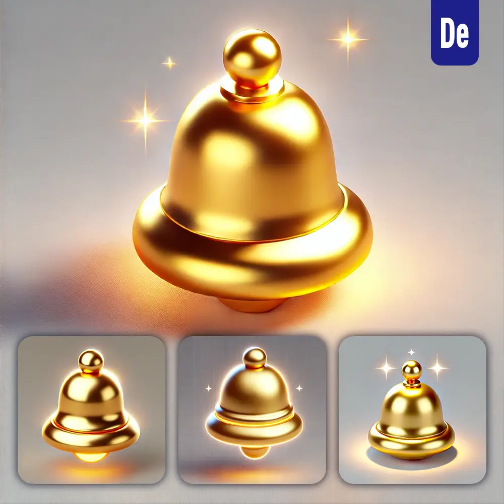 Dalle Prompt Gold Golden Bell 3D Rendering Icon Cartoon