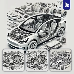 Dalle Prompt Model Y Tesla 3D Breakdown Exploded Drawing Illustration