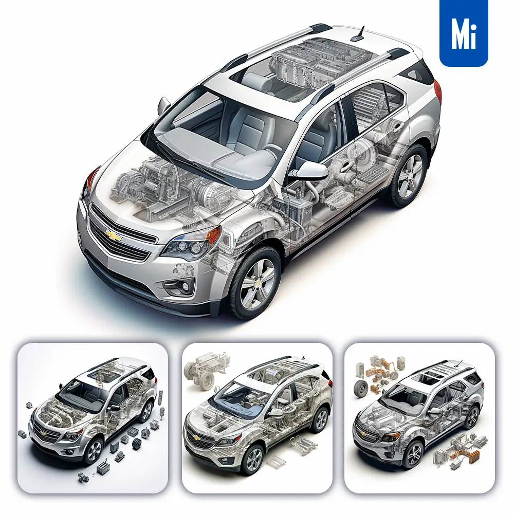 Midjourney Prompt Chevrolet Equinox 3D Breakdown Drawing Illustration