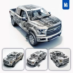 Midjourney Prompt Ford F-150 F150 Pickup Breakdown Drawing Illustration