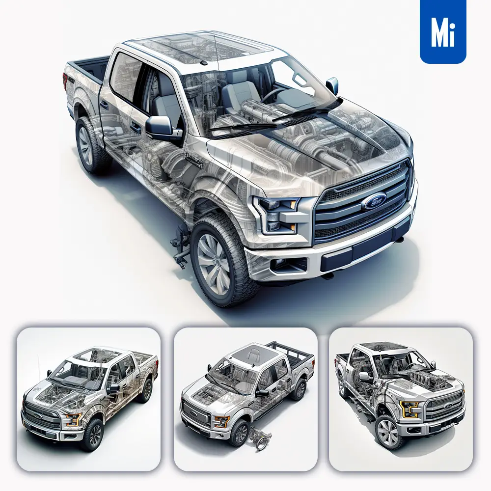 Midjourney Prompt Ford F-150 F150 Pickup Breakdown Drawing Illustration