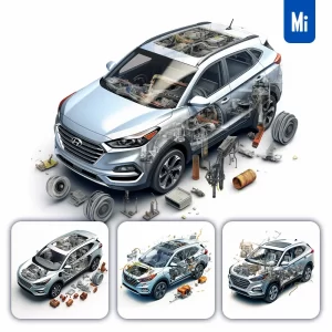 Midjourney Prompt Hyundai Tucson 3D Breakdown Drawing Illustration