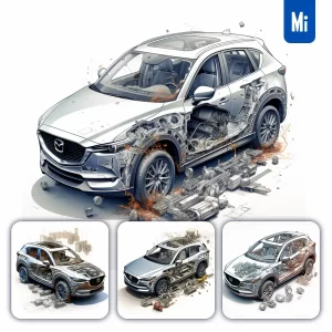 Midjourney Prompt Mazda CX-5 3D Breakdown Drawing Illustration