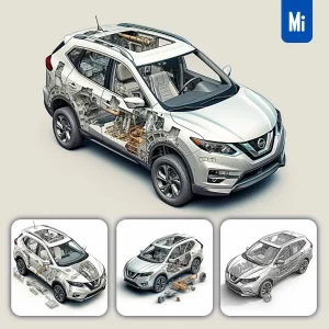 Midjourney Prompt Nissan Rogue 3D Breakdown Drawing Illustration