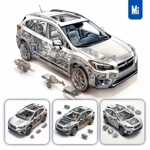 Midjourney Prompt Subaru Crosstrek 3D Breakdown Drawing Illustration