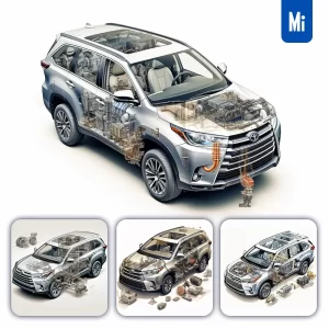 Midjourney Prompt Toyota Highlander 3D Breakdown Drawing Illustration