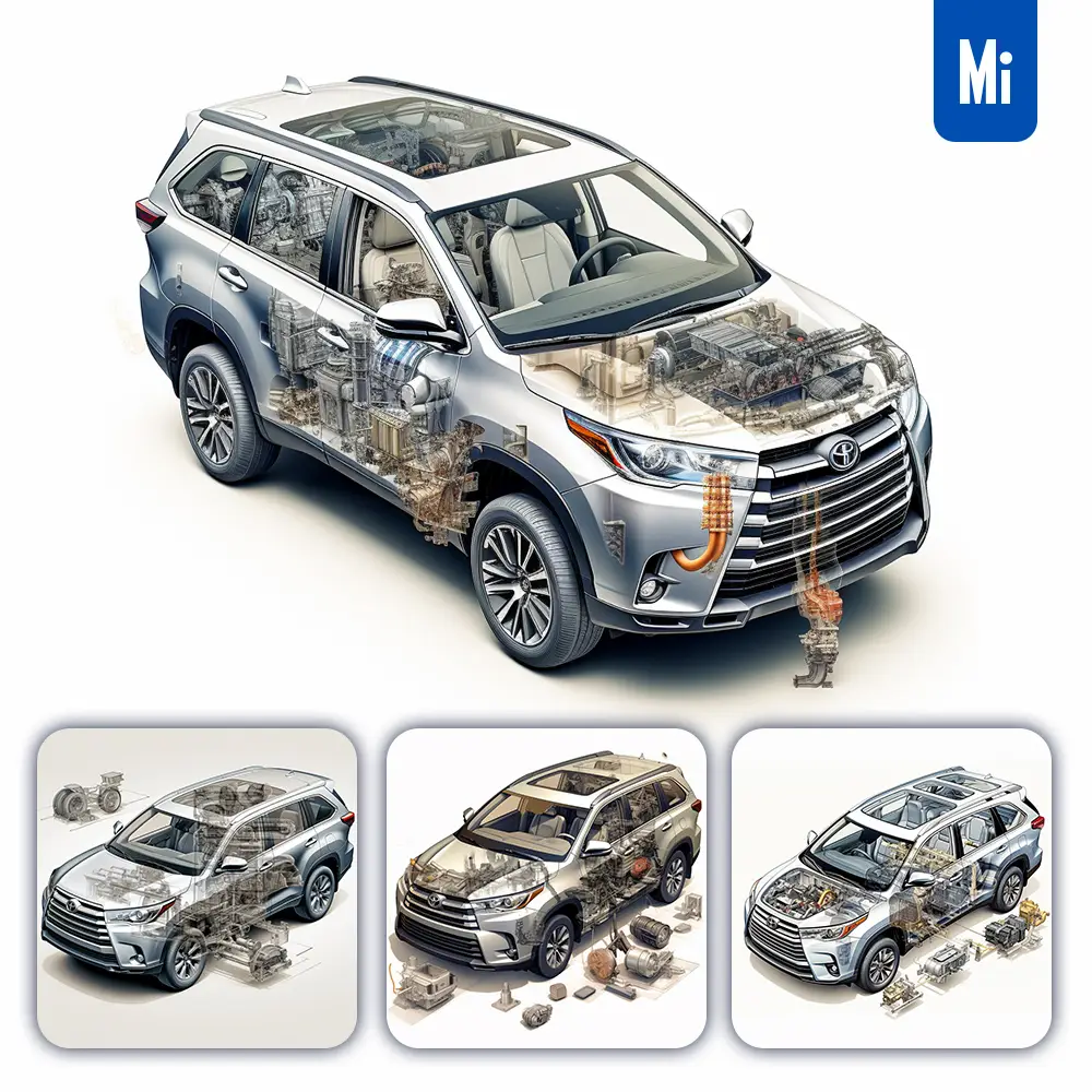 Midjourney Prompt Toyota Highlander 3D Breakdown Drawing Illustration