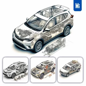 Midjourney Prompt Toyota RAV4 3D Breakdown Drawing Illustration
