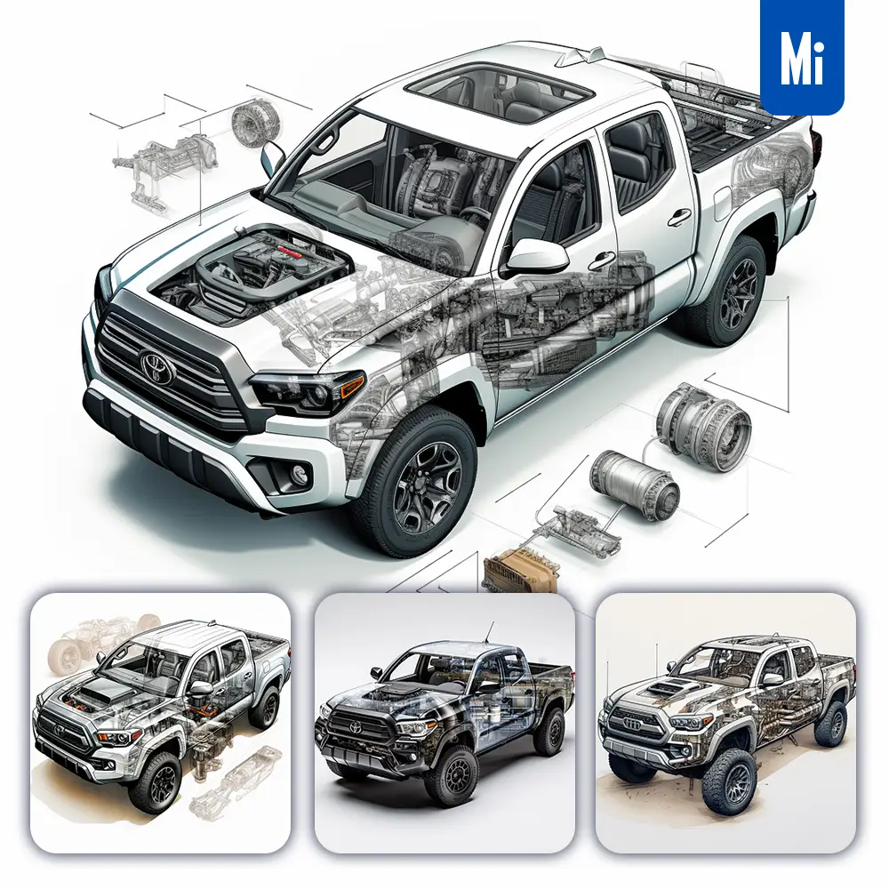 Midjourney Prompt Toyota Tacoma 3D Breakdown Drawing Illustration