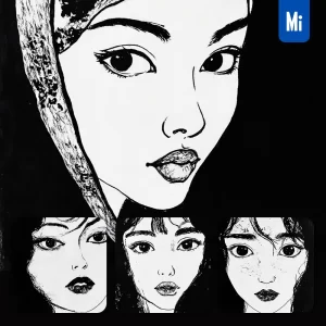 Midjourney Prompt Girl Woman Face Black and White Drawing Sketch