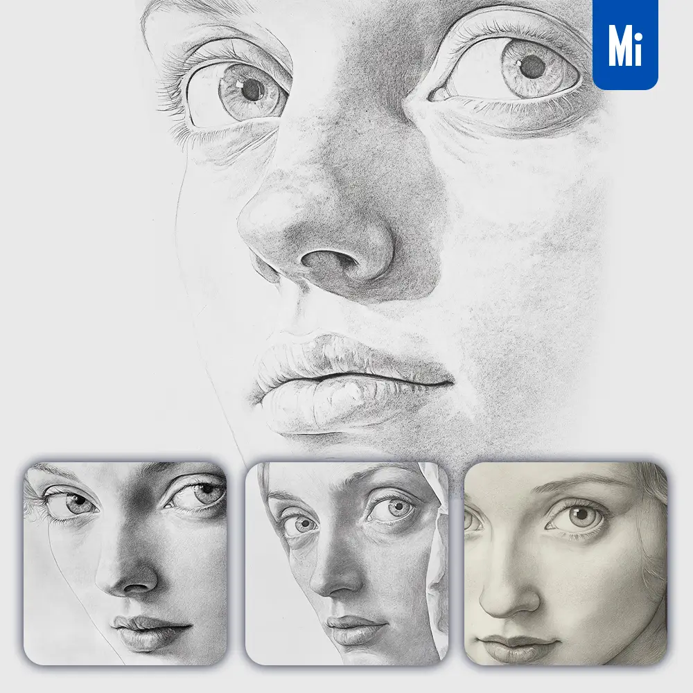 Midjourney Prompt Lady Pencil Drawing Face Head Woman Black and White Sketch