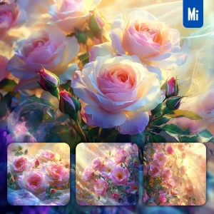 Midjourney Prompt Rose Pink Fabric Sunshine Light Photography