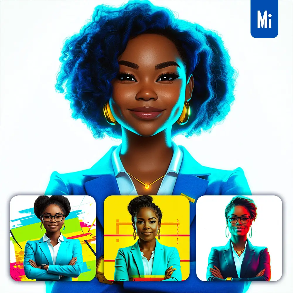 Midjourney Prompt Woman African Girl Business Portrait Smile Illustration