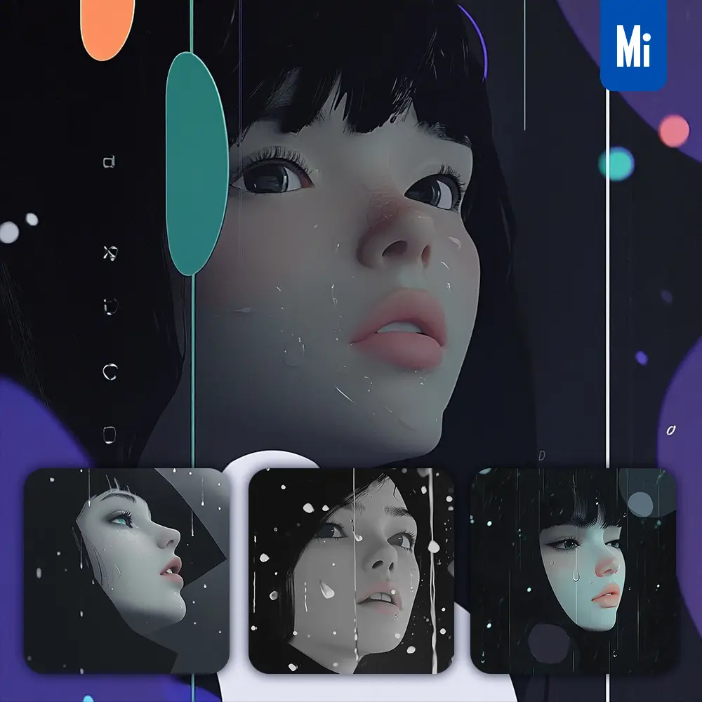 Midjourney Prompt Woman Girl Face Water Drop Rain Realism