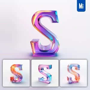 Midjourney Prompt 3D Letter S Glass Material Colorful Gradient Icon