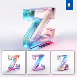 Midjourney Prompt 3D Letter Z Glass Material Colorful Gradient Icon