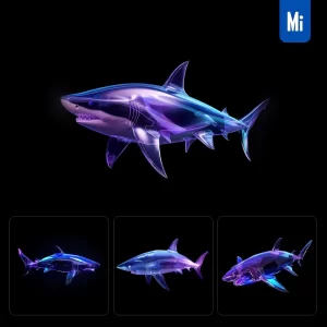 Midjourney Prompt Shark 3D Digital Art Neon Transparent Futuristic